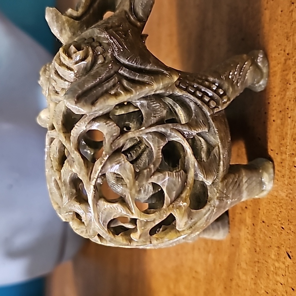 Soapstone Elephant with Baby Elephant Inside | Green and Tan in Color - Picture 2 of 4
